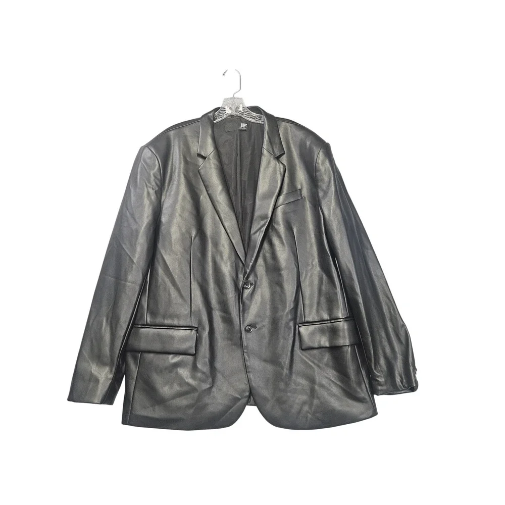 J. Ferrar Mens Black Faux Leather Slim Fit Blazer Jacket XXL 552-0786 0109